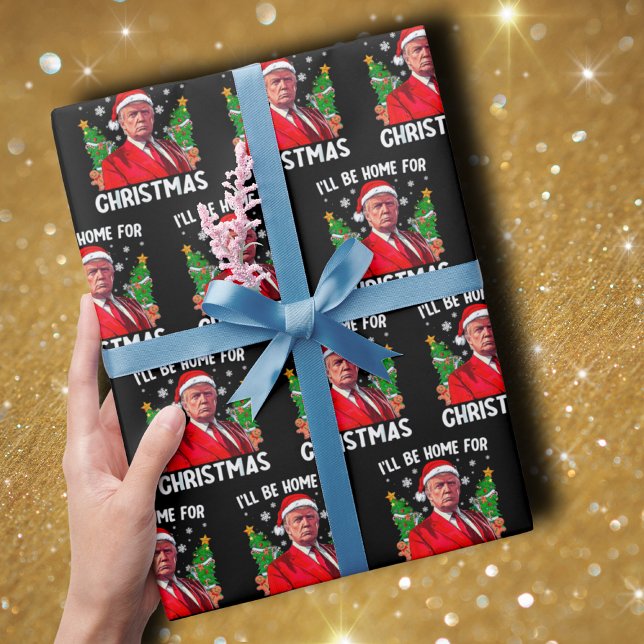 Papel De Presente Engraçado Trump Papai Noel, estarei em casa no Nat (Criador carregado)