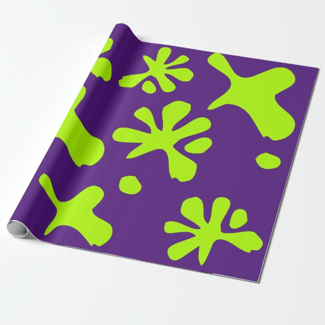 Papel De Presente Engraçado violeta violeta violeta neon verde padrã (Desenrolado)