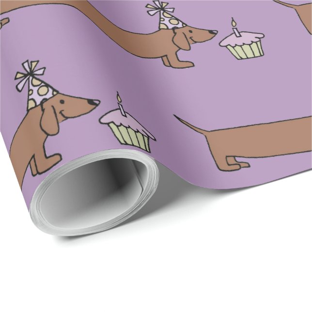 Papel De Presente Enrolando Dachshund Com Cupcake (Ponta do rolo)