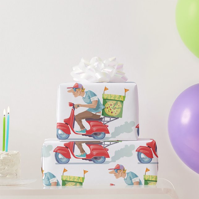 Papel De Presente Entrega de Pizza Moped (Criador carregado)