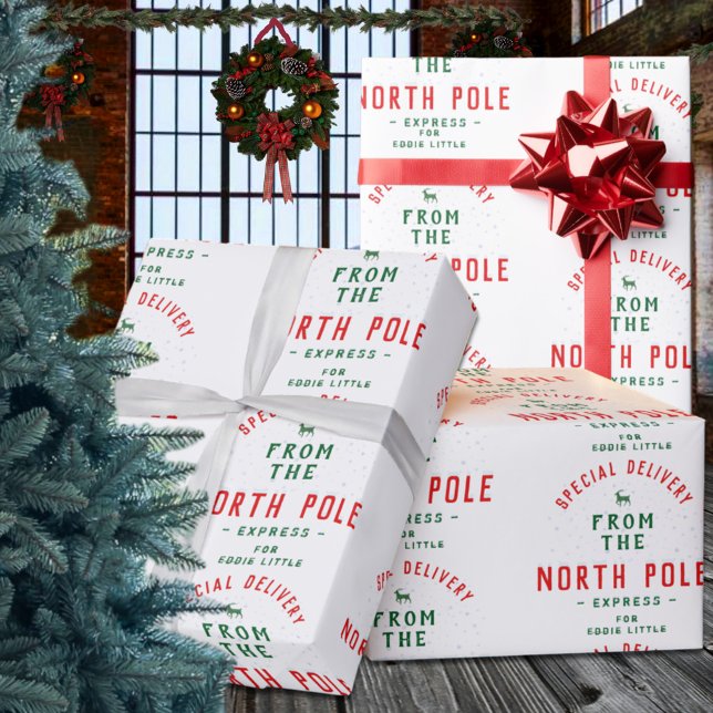 Papel De Presente Entrega Especial Do Nome Do Polo Norte (Special Delivery From North Pole Add Name Wrapping Pape)