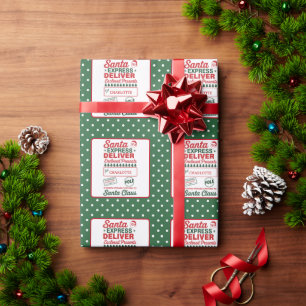 Papel De Presente Entrega expressa do Papai Noel Verde com pontos de