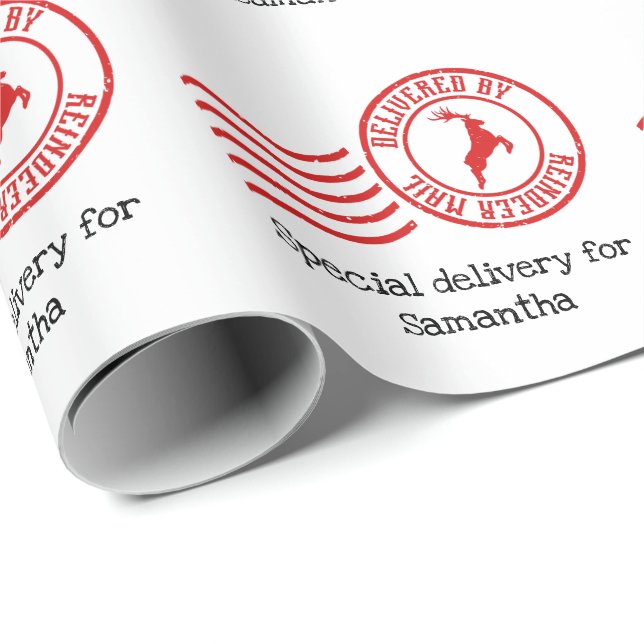 Papel De Presente Entregue por correio de Reindeer no Natal (Ponta do rolo)