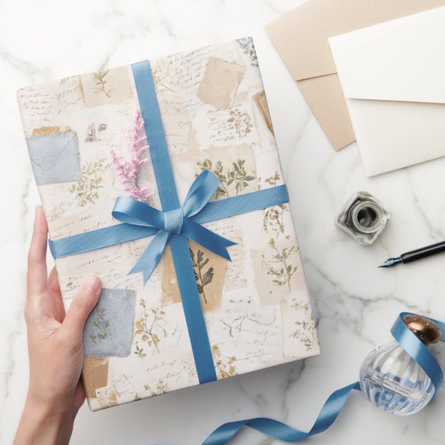 Papel De Presente Envelope Francês Azul Claro Coração Floral Anivers (Presentear)