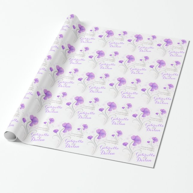 Papel De Presente Envoltório cinzento roxo da arte do wildflower do (Desenrolado)