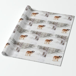 Papel De Presente Envoltório do Natal do cão de St Bernard