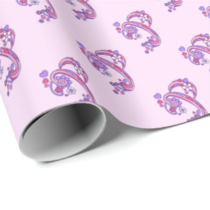 Papel De Presente Envoltório personalizado rosa do monograma da