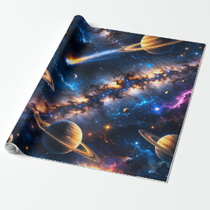 Papel De Presente Envoltório premium de espaço profundo de Saturno