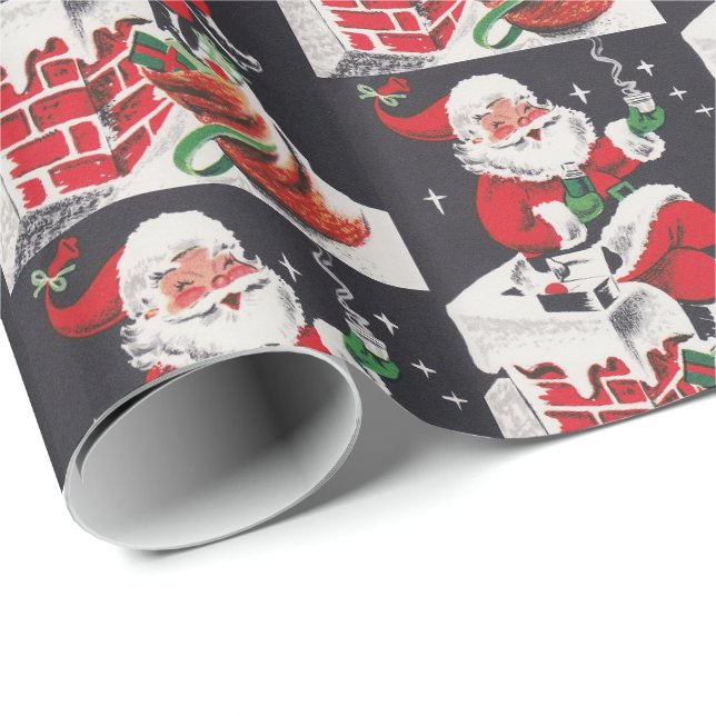 Papel De Presente Envoltório retro do partido do papai noel do natal (Ponta do rolo)