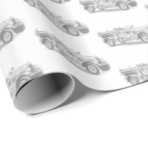 Papel De Presente esboço a lápis de caminhão de bombeiros antigo des