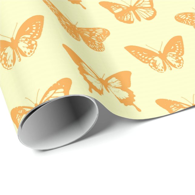 Papel De Presente Esboço, amarelo e laranja da borboleta (Ponta do rolo)