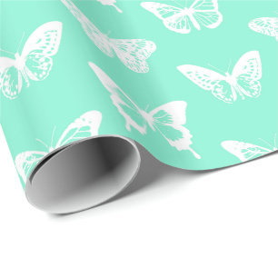 Papel De Presente Esboço, aqua e branco da borboleta