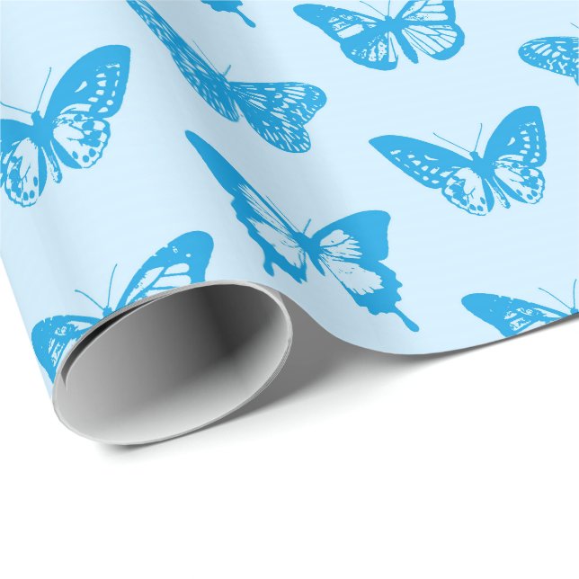 Papel De Presente Esboço, cerulean e azul-céu da borboleta (Ponta do rolo)