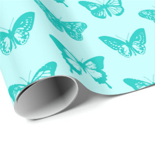 Papel De Presente Esboço da borboleta, aqua e turquesa