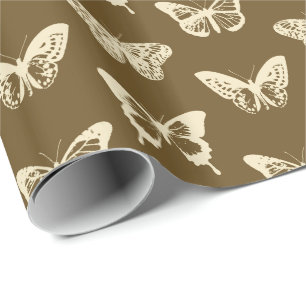 Papel De Presente Esboço da borboleta, bege em castanho chocolate