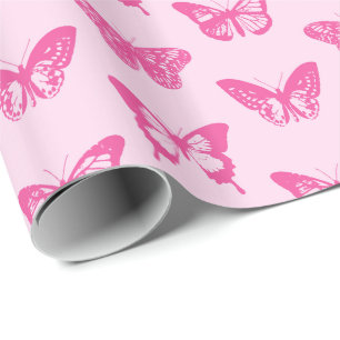 Papel De Presente Esboço da borboleta, luz - rosa e fúcsia