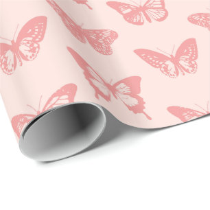 Papel De Presente Esboço da borboleta, rosa do coral