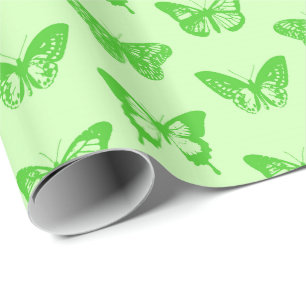 Papel De Presente Esboço da borboleta, verde limão