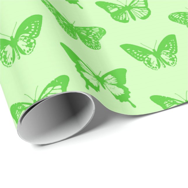 Papel De Presente Esboço da borboleta, verde limão (Ponta do rolo)