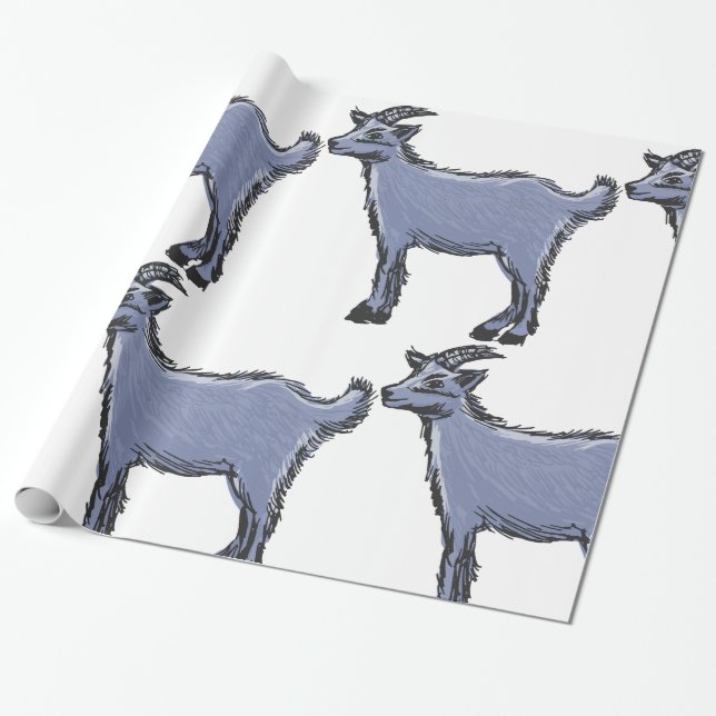 Papel De Presente Esboço de Cabra Cinza Animal de Fazenda Rústico (Desenrolado)