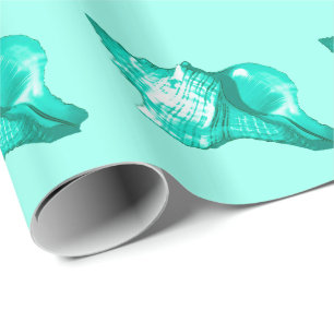 Papel De Presente Esboço de concha de caramujo - turquesa, branco e