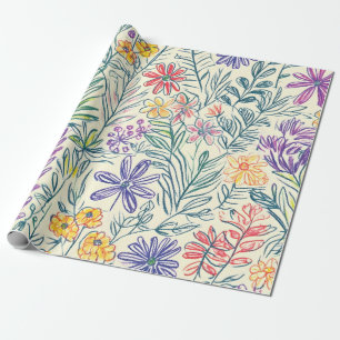 Papel De Presente Esboço de Flor Silvestre Vintage (2)