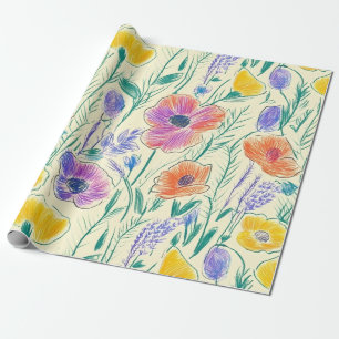 Papel De Presente Esboço de Flor Silvestre Vintage (6)