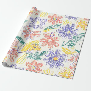 Papel De Presente Esboço de Flor Silvestre Vintage (9)