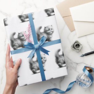 Papel De Presente Esboço de gatinho em branco