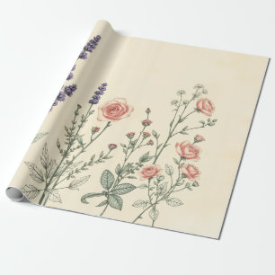 Papel De Presente Esboço de Jardim Francês Presente Vintage