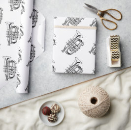 Papel De Presente Esboço de Trompete Preto e Branco Instrumento Musi