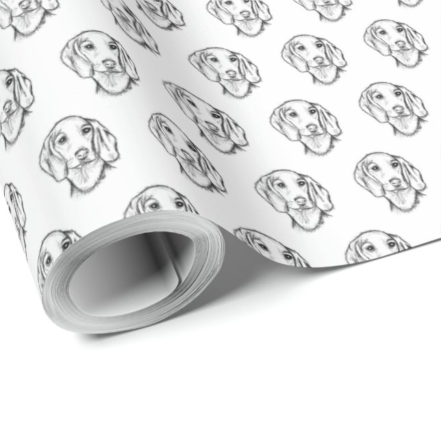 Papel De Presente esboço desenhado à mão de cachorro dachshund preto (Ponta do rolo)