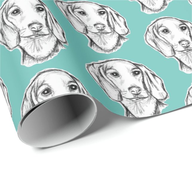 Papel De Presente esboço desenhado pela mão preto, cachorrinho branc (Ponta do rolo)
