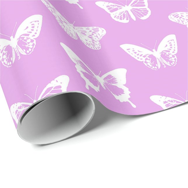 Papel De Presente Esboço, orquídea e branco da borboleta (Ponta do rolo)