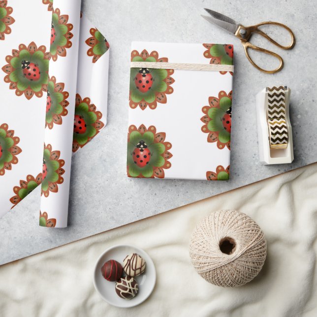 Papel De Presente Escada vermelha em pétalas vermelhas e verdes em b (Artesanato)