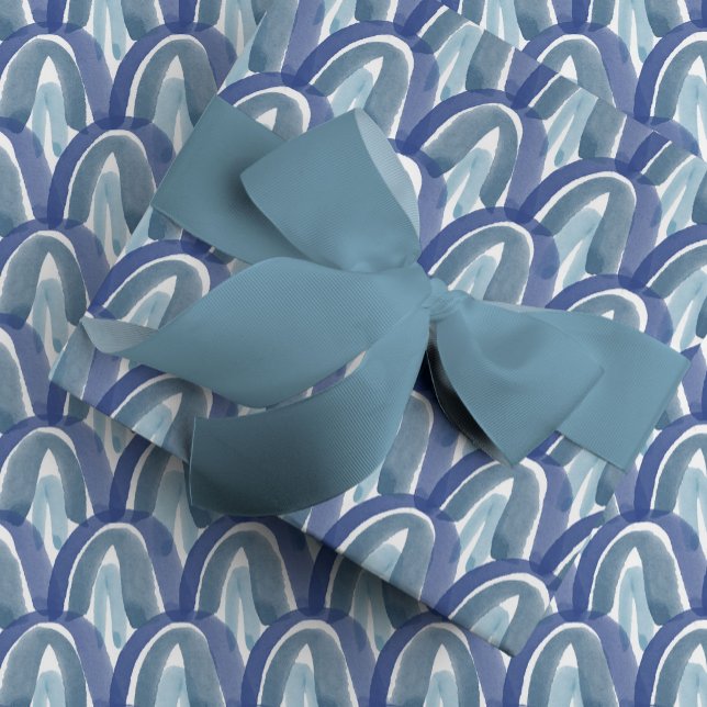 Papel De Presente Escala de Aquarela em Azul (Blue watercolor scales and rainbow arches gift wrapping paper.)