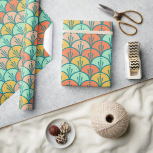 Papel De Presente Escala de Peixes Geométricos Modernos Coloridos
