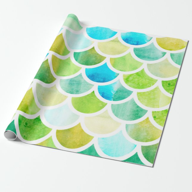 Papel De Presente Escala de sereia. Balanças de peixe de aquarelas.  (Desenrolado)