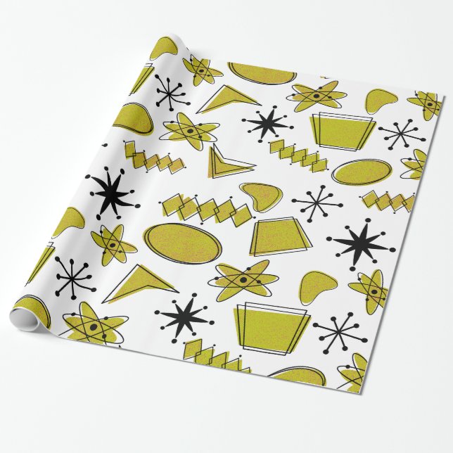 Papel De Presente Escala Grande do Amarelo Atômico e Preto (Desenrolado)
