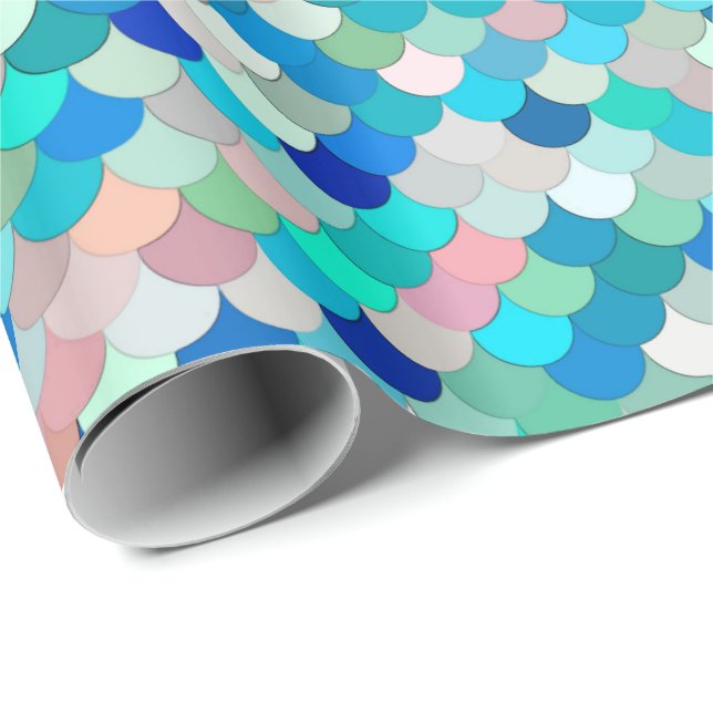 Papel De Presente Escalas da sereia, Aqua, rosa de Shell, e cobalto (Ponta do rolo)