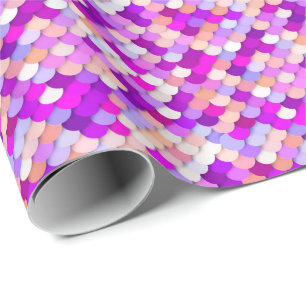Papel De Presente "Escalas de Dragões" - roxo, rosa quente e pêssego