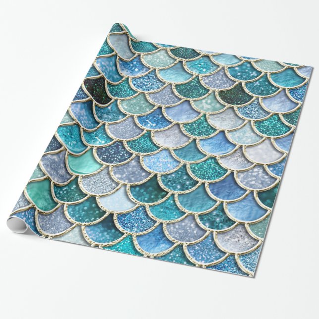 Papel De Presente Escalas de prata da sereia do brilho da faísca (Desenrolado)