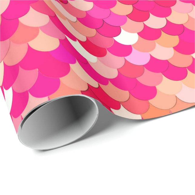 Papel De Presente Escalas de Sereia, Coral, Fuchsia Rosa e Pêssego (Ponta do rolo)