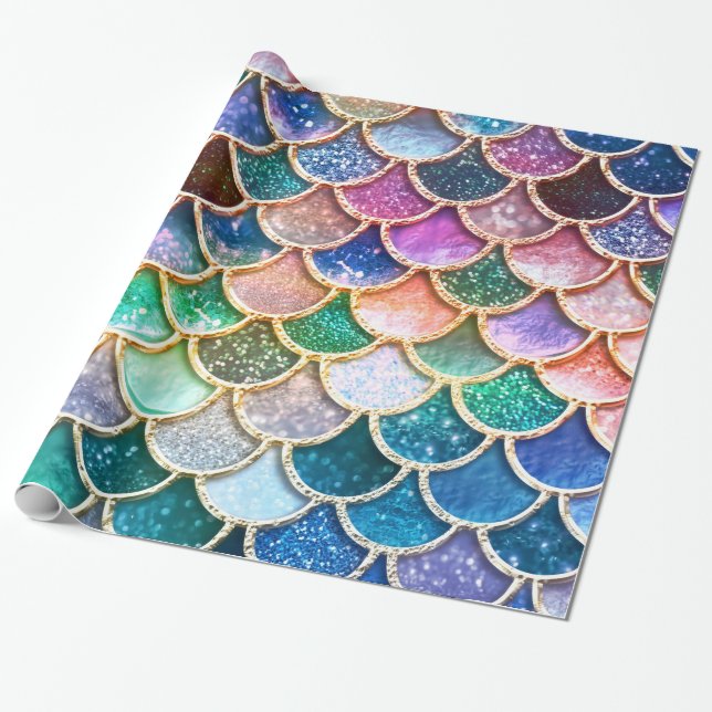 Papel De Presente Escalas summerly multicoloridos da sereia do (Desenrolado)