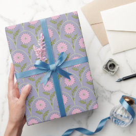 Papel De Presente Escalopa Floral Desenhada à Mão Vintage em Rosa e 