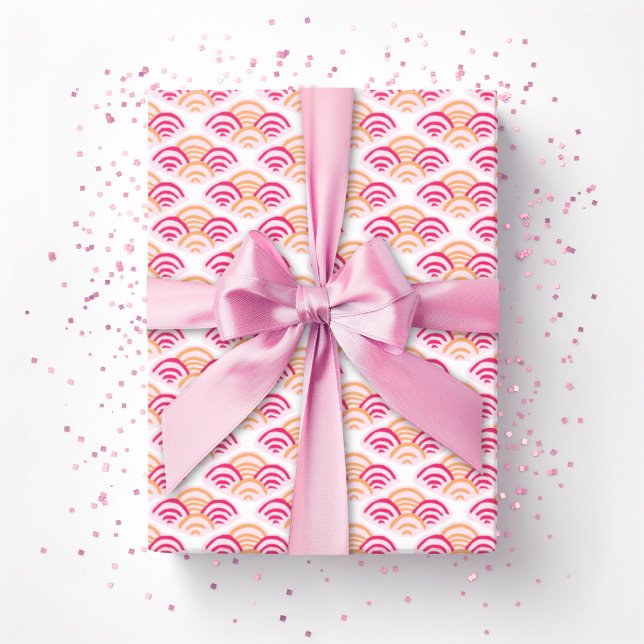 Papel De Presente Escalopes de Pétala em Rosa e Laranja (Criador carregado)