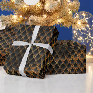 Papel De Presente Escamas de Dragão Preto e Dourado