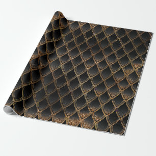 Papel De Presente Escamas de Dragão Preto e Dourado