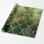 Papel De Presente Escamas de Peixes de Sereia Verde e Dourada<br><div class="desc">papel de empacotamento personalizado</div>