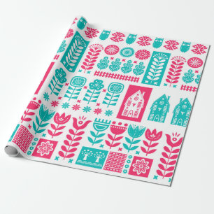 Papel De Presente Escândalo do folk art, padrão de vinheta sem des